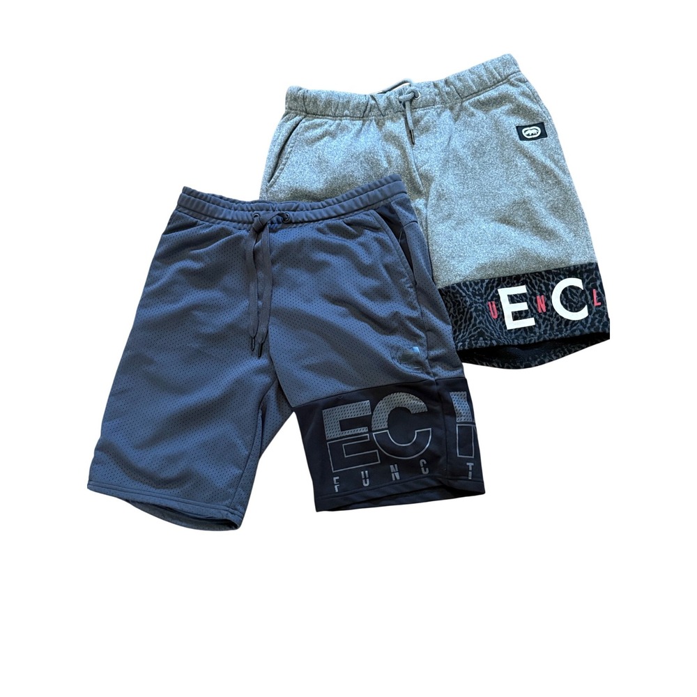 Ecko Unltd Mens Shorts Bundle Gray Fleece Lined and Mesh Athletic Size L 2 Pack